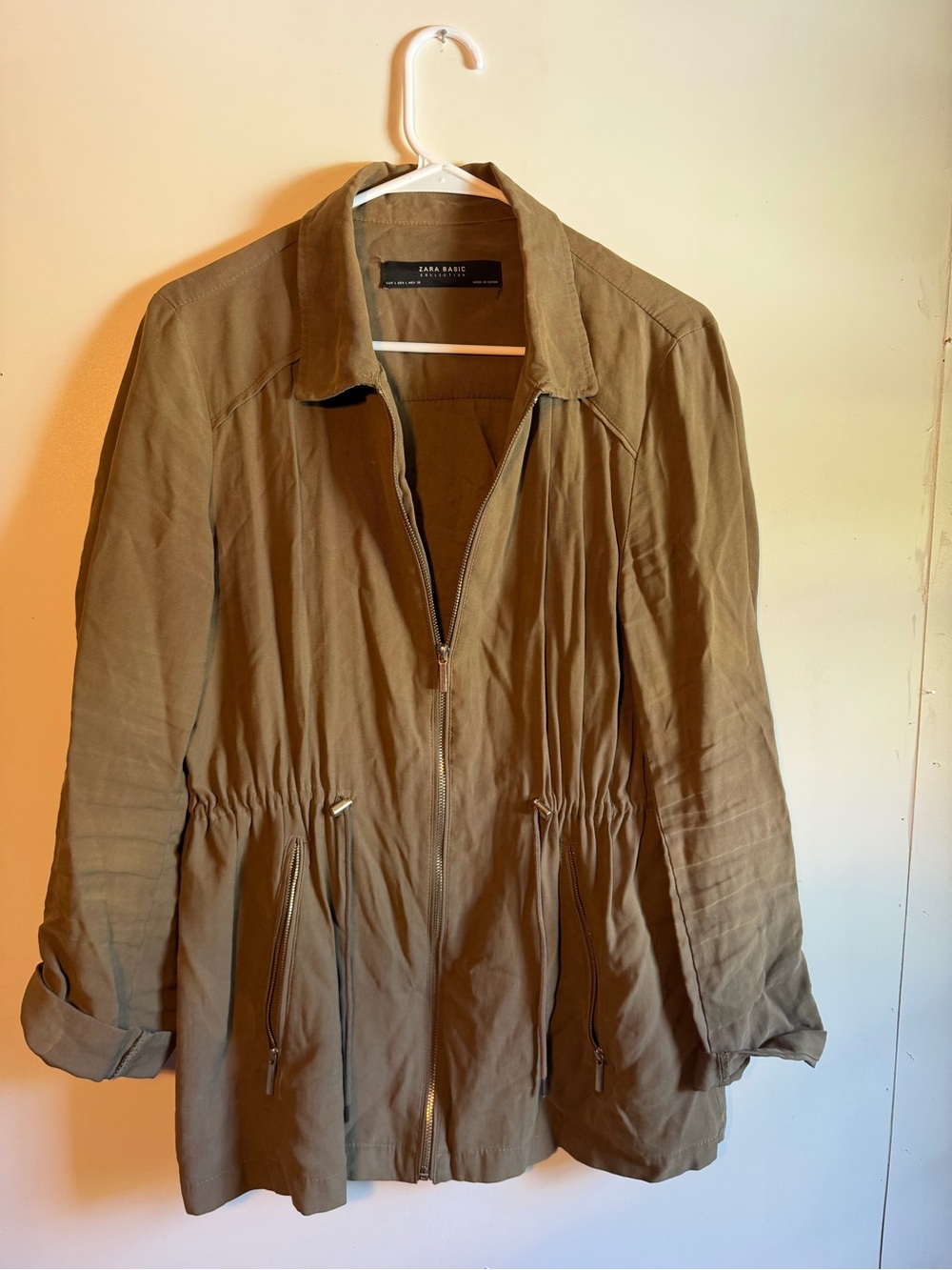 Zara Olive Green Utility Jacket with Drawstring Waist